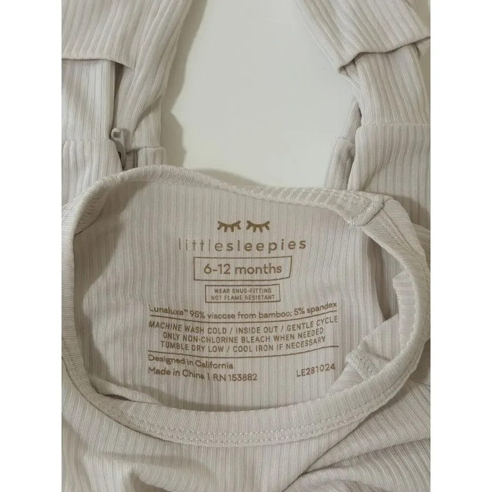 Little Sleepies NWT Ribbed Crescent Bamboo Zippy Pajama 6-12 Months  White Sand